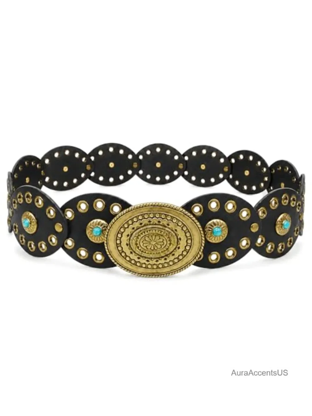 Vintage Concho Cowgirl Belt for Women, Faux Leather PU Leather Disc Belt